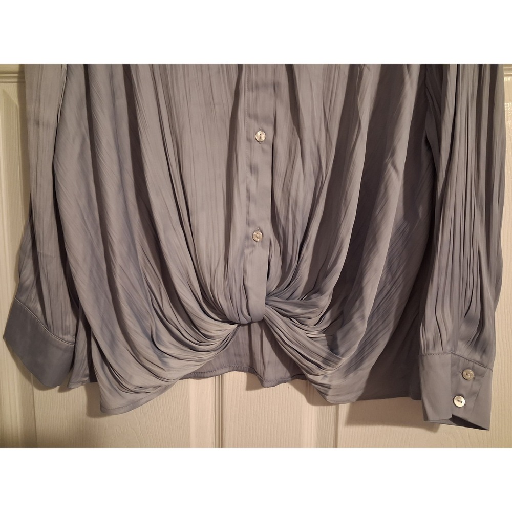 NWT Women's 1X Blue Lavender Ombre Twist Front Blouse Pleated Button Up Collared - Picture 7 of 16